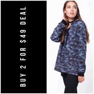 BLUE CAMO LACE UP HOODIE